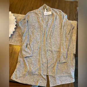NY Collection Heather Gray Knit Cardigan, pearl accents